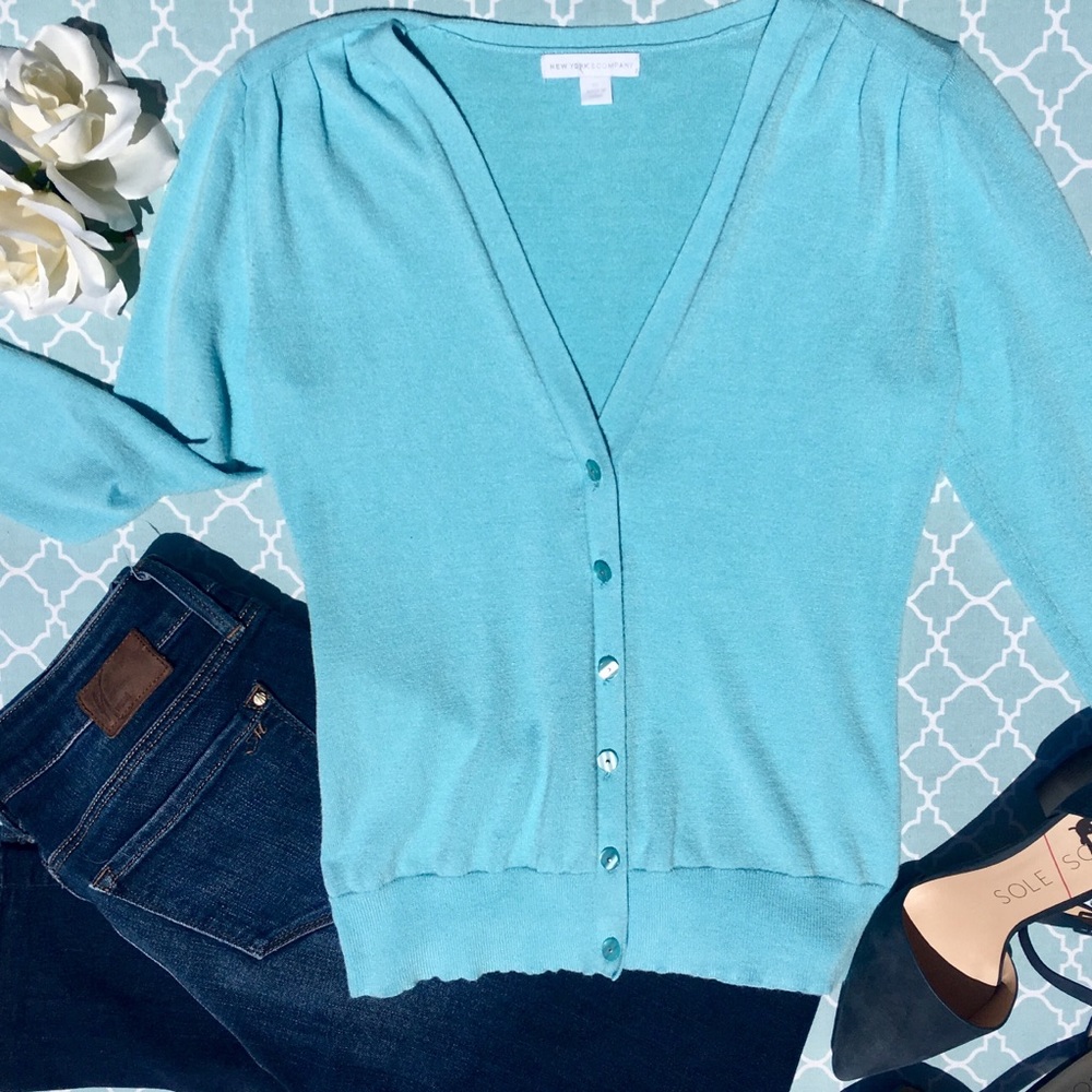 New York & Company Light Blue Cardigan
